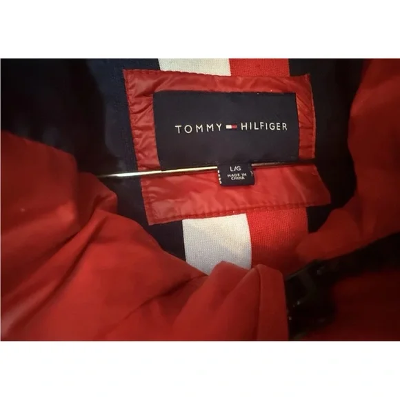 🔴Tommy Hilfiger Puffer Jacket Size Large Bubble Red Hooded